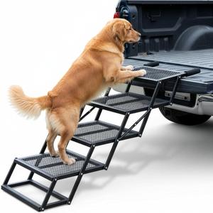 Foldable 4Step Dog Stairs for Cars, Trucks & SUVs – HeavyDuty Carbon Steel Pet Ladder Supports 230LB, NonSlip Metal Mesh, JointFriendly Portable Ramp for Large & Small Dogs