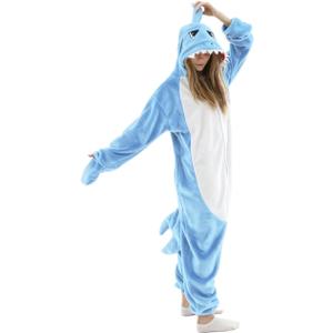 vavalad Shark Onesie Adult Shark Halloween Costumes Cosplay (X-Large, Blue Zipper)