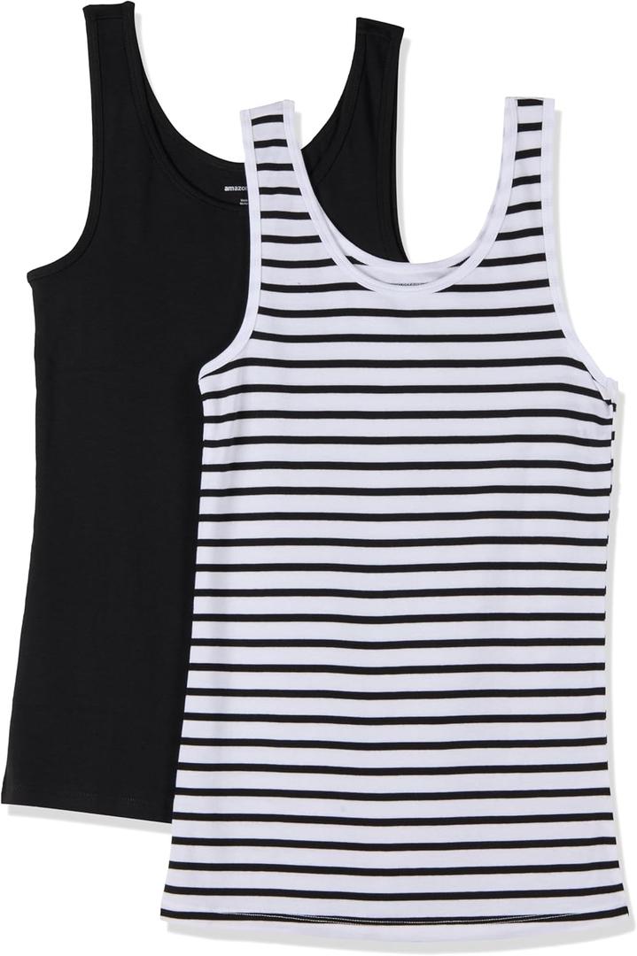 Amazon Essentials Womens Slim-Fit Tank Top (XX-Large, Black/White Stripe)
