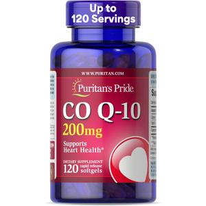 Puritan's Pride Coenzyme CoQ10 200mg, Dietary Supplement for Heart Health, Blood Pressure, Oral Gum Health, and Healthy Aging Support, 120 Servings, Rapid Release Softgels BBD: 12/2027