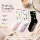 Women Floral Grip Socks Non Slip Cotton Crew Socks 1 Pair / 3 Pairs Soft Cute Flower Socks (US, Alpha, One Size, Regular, Regular, 1, White Purple Flowers