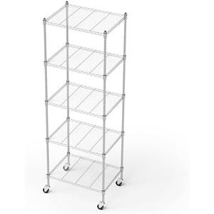 FUXRYTH Garage Shelving with Wheels, 5 Tier Shelving Unit and Adjustable Feet, 865 lb High Capacity Rolling Storage Shelf for Kitchen, Office, Dining Room, Garage(23.6"x 17.7"x 72"), Chrome