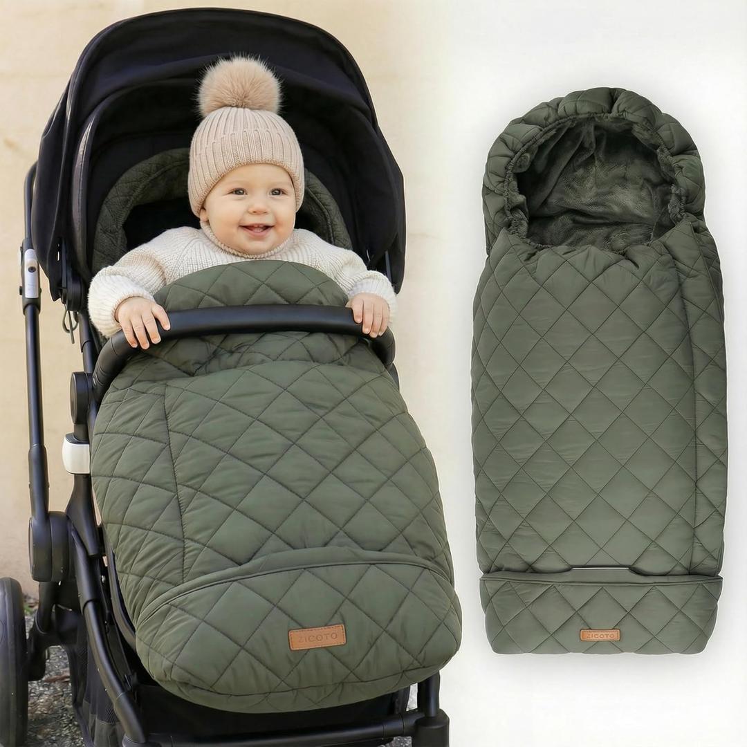 Warm and Cozy Winter Stroller Cover for Baby - Waterproof Bunting Bag with Soft Fleece Lining and Universal Fit for Strollers - Protective Footmuff Blanket for Ultimate Comfort in Wind, Rain & Snow (Sage)