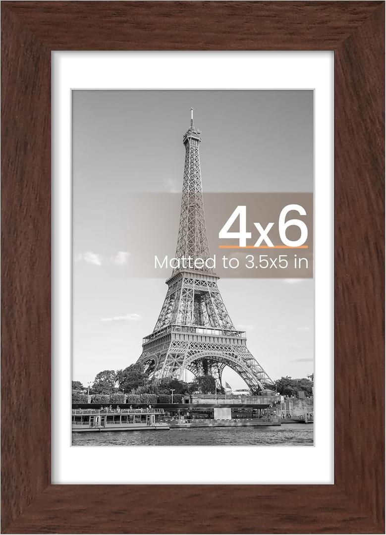 Upsimples 4x6 Picture Frame, Display Pictures 3.5x5 with Mat or 4 x 6 Without, Wall Hanging Photo Frames, Brown, 1 Pack