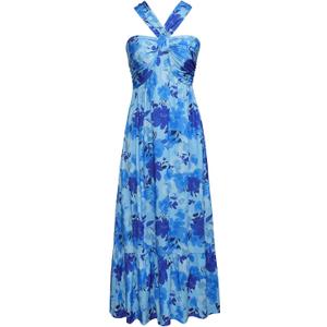GRACE KARIN Women's Summer Floral Dresses 2026 Boho Maxi Dress Flowy Halter Sundress Casual Vacation Beach Clothes with Pocket (Blue, L)