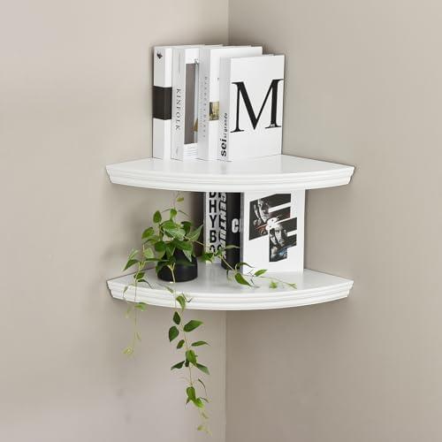 WELLAND Modern Wall Monted Corner Shelves, Corner Display Floating Shelf for Bedroom Office Home Décor Accents Set of 2 (White)