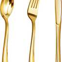 Goodluck 150PCS Gold Plastic Silverware, Gold Utensils Disposable, Plastic Cutlery Set of 50 Forks, 50 Spoons, 50 Knives for Wedding, Party, Birthday, Holidays