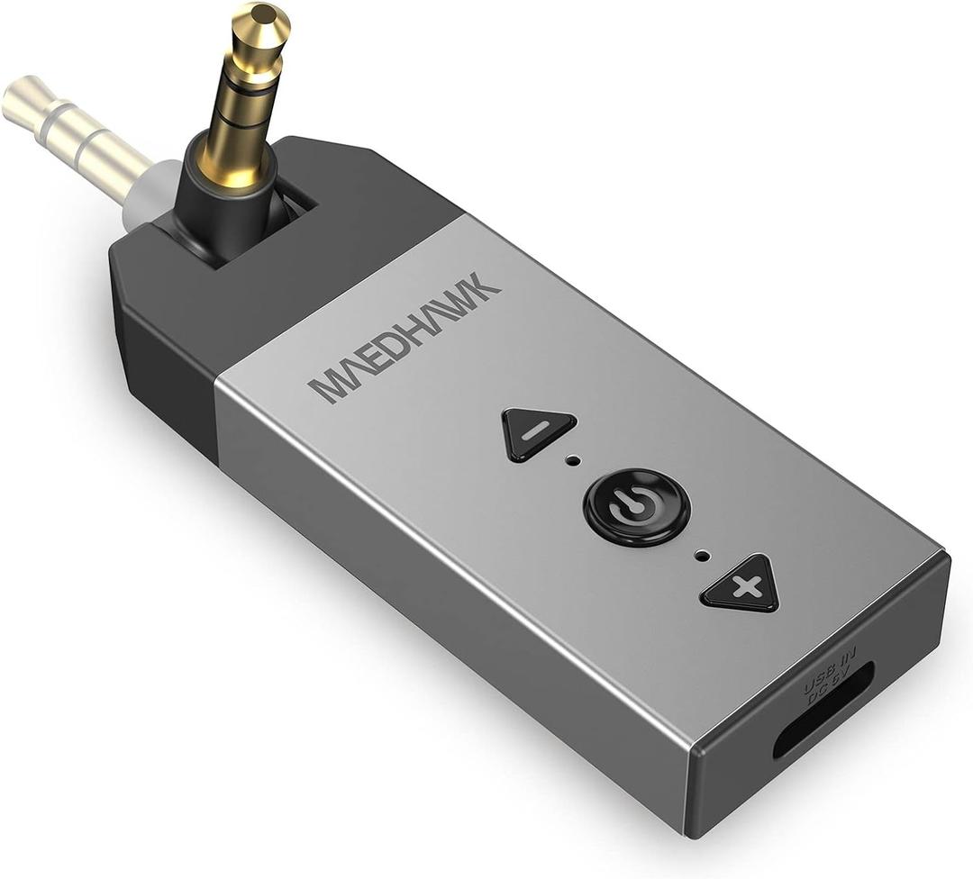 Maedhawk Bluetooth 5.2 Aux Adapter for Car and Home Stereo - Wireless Audio Receiver With Rotatable 3.5mm Jack, Handsfree Calls, A2DP