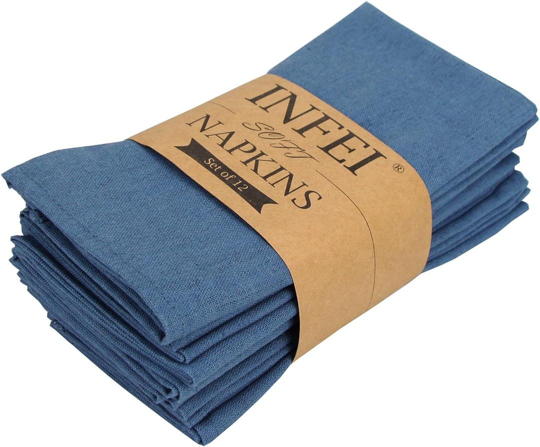Solid Color Polyester Linen Blended Thin Dinner Cloth Napkins - Set of 12 (40 x 40 cm) - for Events & Home Use (Aegean)