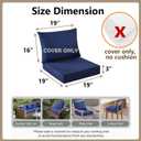 Outdoor Seat Cushion Cover Set of 2, Patio Cushion Covers Replacement Waterproof Backrest and Deep Seat Cushion Covers Set for Patio Furniture(19 x 16 Inch, 19 x 19 x 3 Inch, Navy)