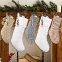 5 Packs Brown Christmas Knitted Hanging Stockings,Xmas Large Farmhouse Rustic Neutral Cable Knit Personal Stockings Decorations for Christmas Tree Fireplace Family Holiday Party Decor (18 inch&15 inch)