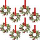 Xinnun 8 Pcs Mini Christmas Wreath for Cabinets Kitchen with LED Lights 8.66 Inch Lighted Hanging Red Small Christmas Wreaths with Berry for Kitchen Cabinet Fireplace Window Front Door Wall Decor