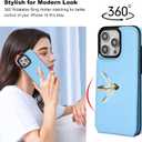 Folosu Compatible with iPhone 16 Pro Max Case Wallet with Card Holder, 360°Rotation Finger Ring Holder Kickstand, RFID Blocking Leather Protective Double Buttons Shockproof Cover 6.9 Inch Blue