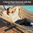 CHULIM Outdoor Double Hammock with Hardwood Spreader Bars, Large Rope Hammock with Polyester Pad and Pillow, 475 LBS Capacity for 2 Person Patio Backyard Poolside - Tan