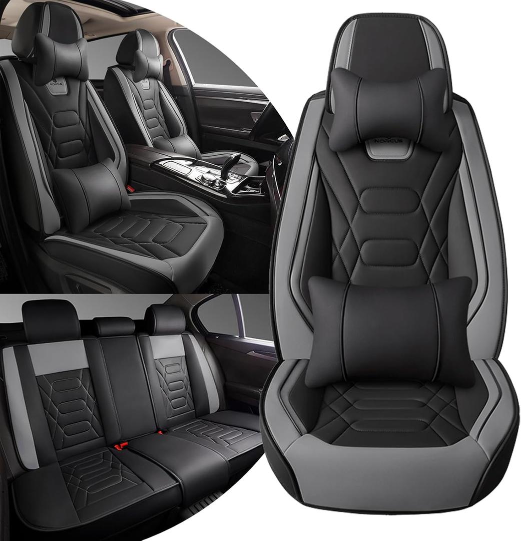 Car Seat Covers for Honda Passport 2024-2026, Full Set 5 Seat Premium Napa Leather Waterproof Breathable Anti-Slip Seat Protectors with Airbag Compatible Design (Luxury, Black & Gray)