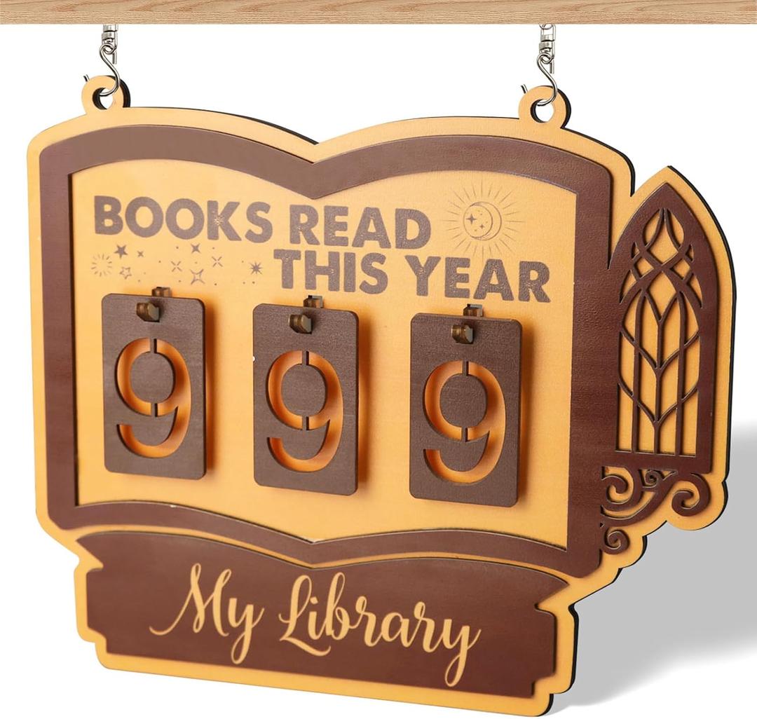 Books Read This Year Counter Sign, Book Shelf Decor, Book Lover Gifts for Women, Wooden Reading Tracker, library Decor for Home, Gift for Readers, Teachers, Librarians (Dark brown 2)
