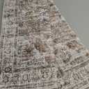 Uphome Bathroom Runner Rug, Distressed Farmhouse Boho Khaki Bath Mat, Non Slip Washable Long Bath Rugs, Vintage Traditonal Soft Velvet Bathroom Runner for Bathtub Sink Shower, 18x47 inch (Khaki/Red Brown)