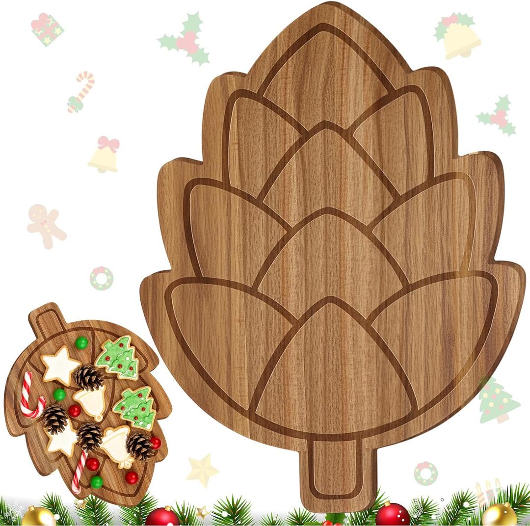 Pine Cones Charcuterie Boards Wooden Funny Cutting Board 12.6 x 15.7inch Acacia Wood Boards Cute Serving Tray for Fruit Bread Salad Vegetables Snack Dessert