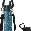 KXIAOCHEN Insulated Water Bottle, Stainless Steel Water Bottle, 2 Lids (Straw and Handle Lid),Wide Mouth Metal Water Bottles Keep Hot and Cold, Double Walled, Thermo Mug, Metal Canteen (Christmas Green)