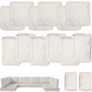 Outdoor Cushions Covers for Patio Furniture, Patio Cushion Covers Replacement with Zipper, Outdoor Cushion Covers Waterproof & Fade Resistant,14 Pieces (Off-White, 25.6x25.6x4inch)