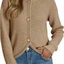Saodimallsu Womens Cropped Cardigan Sweaters Button Up Long Sleeve Crewneck Fall Dressy Casual Knit Sweater Jackets (Small, Khaki)