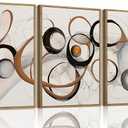 OIQArtOIQ 3 Piece Large Abstract Canvas Wall Art For Living Room Brown and Black Circles Lines Geometric Framed Wall Art Modern Minimalist Art Prints Artwork For Bedroom Office Dining Room 12x16 in