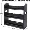 3 Tier Bamboo Spice Rack, Spice Rack Organizer, Seasoning Jars Rack Shelf Spice Organizer for Kitchen Counter or Wall Mounting, Spice Storage Holder with handles, Jars Not Included, Black