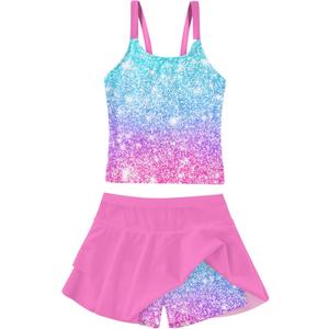 ALISISTER Girls Swimsuit Size 8-10 Bathing Suit Two Piece Tankini Galaxy Summer Beach Space Swimwear with Shorts 9 Year Old