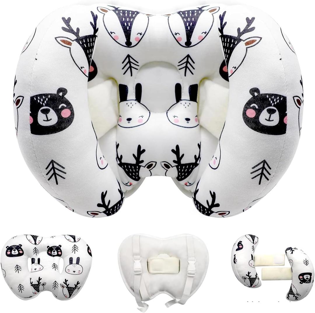 KAKIBLIN Baby Support Pillow, Head and Neck Support,Banana Neck Pillow for Baby, Travel Pillow for Neck Support, Adjustable Head Pillow for Kids Toddler (Black Bear)