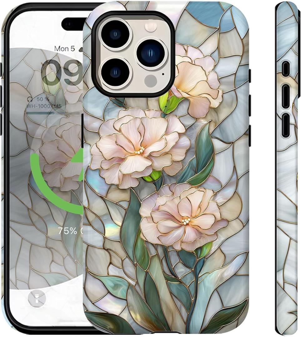 Ceckooty Compatible for iPhone 13 Pro Max Case Cute Aethetic Bloom Flowers Florals Design for Women [Compatible with Magsafe] Rugge Shockproof Anti-Scratch Phone Case for iPhone 13 Pro Max 6.7IN