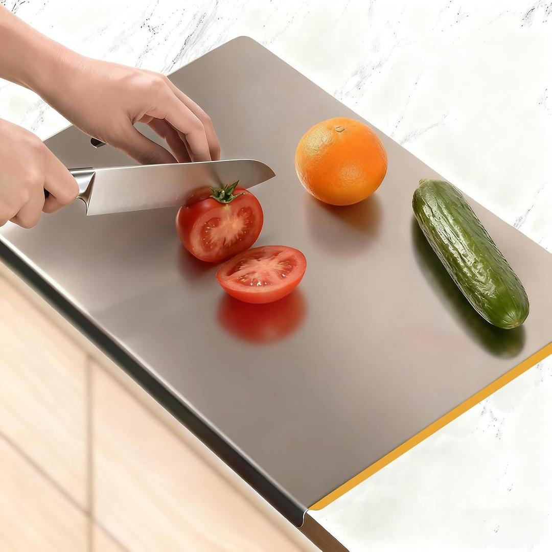 Large Stainless Steel Cutting Boards for Kitchen, Chopping Boards with Orange Non-slip Mat, Cutting Board with Counter Lip for Meat, Fruits, Vegetables, Bread,Dough(15.75"  11.81")