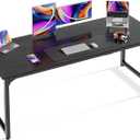 Huuger Modern Simple Office Desk, 63 Inch, Gaming & Writing Desk with Storage, Large Legroom, Metal Frame, Black