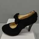 fereshte Womens Bow Heels Mary Jane Shoes Removable Bow Closed Toe Chunky Heel Dress Pumps, EU 39/ US Women's 8