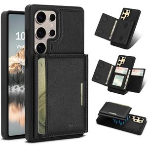 Godzoen for Samsung Galaxy S25 Ultra Wallet Case, 2-in-1 Detachable Magnetic Wallet Case, Card Holder RFID Blocking, Fashionable Faux Leather Card Slot & Folding Design (Black)