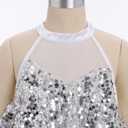 AFAVOM Girls Sequin Dance Outfit Sparkly Latin Hip Hop Jazz Dance Outfit Halter Mesh Ruffle Dress Top and Shorts Dancewear (Silver)