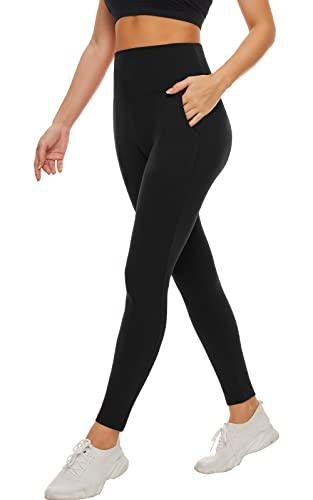 FULLSOFT Buttery Soft Black Leggings with Pockets for Women - High Waisted Tummy Control No See Through Workout Clothes for Women Yoga Cycling Pants Fitness Clothing(Black(with Pockets),L-XL)