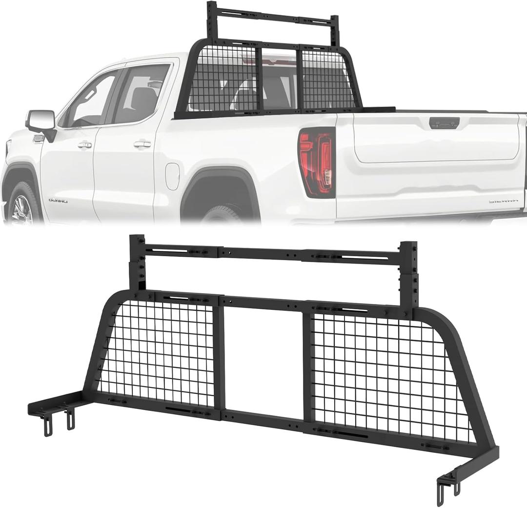Adjustable Headache Rack, Width 53.5"72", Height 20.6"24.5", Heavy Duty Cab Protector Universal Backrack Headache Rack for FullSize Pickup Trucks