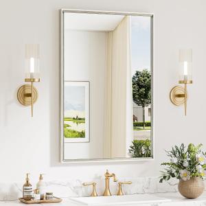 Keonjinn 24 x 36 Inch Brushed Nickel Bathroom Mirrors for Wall, Metal Frame
