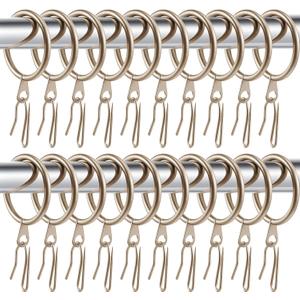 Hotop 60 Pieces 1.26 Inch Metal Drapery Curtain Rings Curtain Hanging Rings and 60 Pieces Metal Drapery Pin Hooks for Drapes Window Door Shower (Champagne Gold)