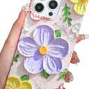 Elegent Girly 3D Flower Compatible with iPhone 11 Rectangle Edge Case, Cute Floral Pattern Slim Soft TPU Protective Bumper Cases Cover(Purple,11)