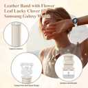 Leather Band for Samsung Galaxy Watch 7/6/5/4/ FE Band 40mm 44mm Women, Bling Leaf Clover Slim Watch Band Replacement Strap for Galaxy Watch 4/6 Classic/5 Pro/Active 2