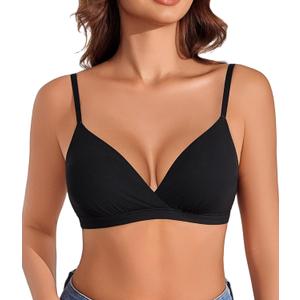 Avidlove Women's Bralettes Wireless Triangle Bra Sexy Plunge Bras No Wire No Padding Bralette Comfortable Everyday (Large, Black)