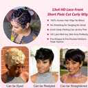 Short Curly Pixie Cut 13x4 Lace Front Wig Human Hair Wigs 13x4 HD Lace Frontal Wigs Short Layered Curly Glueless Wig Pre Plucked Deep Wave Pixie Cut Human Hair Wigs for Black Women, Natural Black