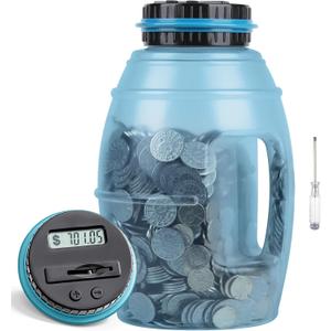 X-Large Piggy Bank for Adults, Vcertcpl Digital Counting Bank with LCD Counter, 2.8L Capacity Coin Bank Money Jar, Designed for All US Coins (Blue2)