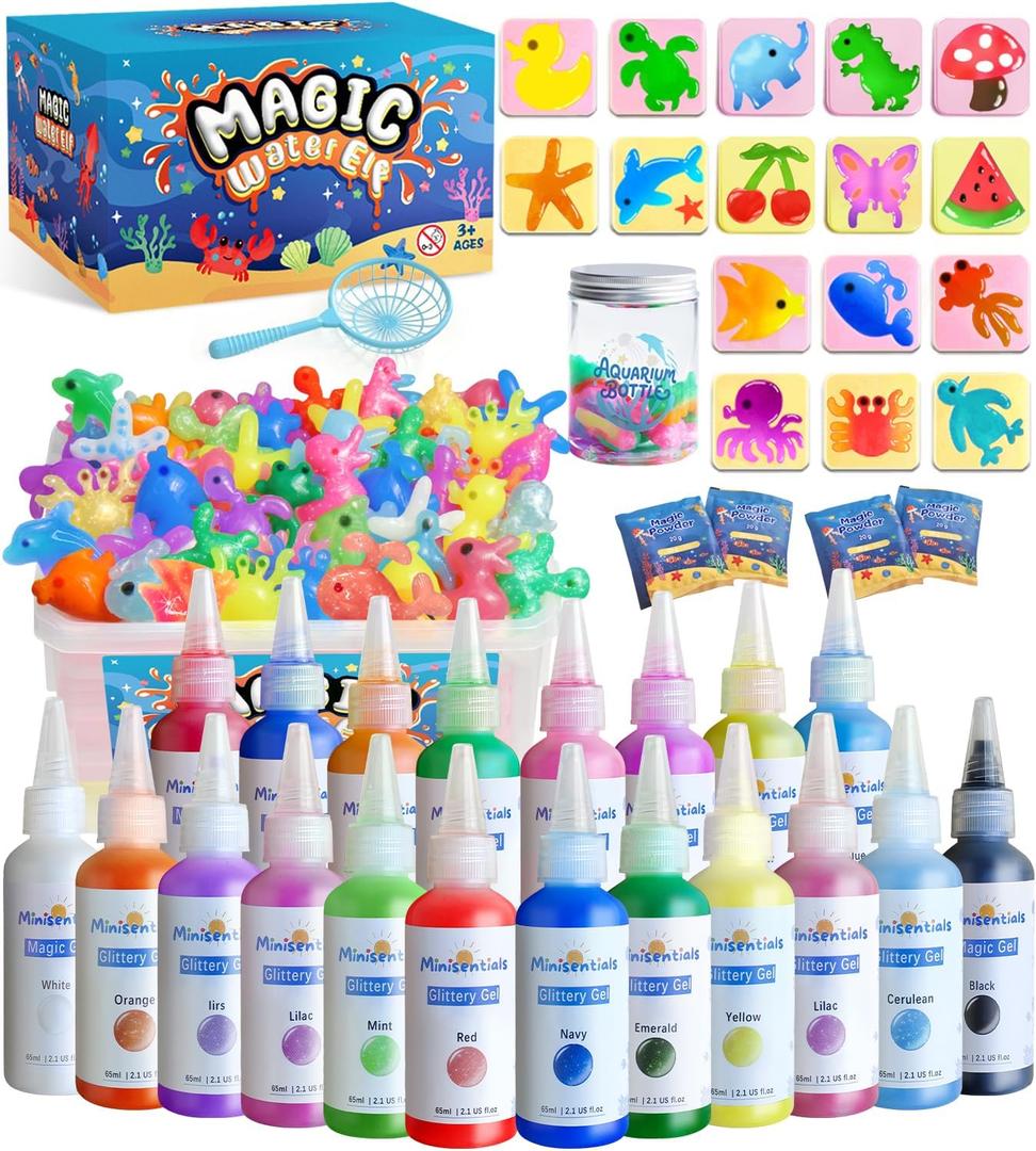 Magic Water Elf Toy Kit - Magic Gel Water Pets with Aquarium Bottle - Make Your Own Squishies Crafts Toys - Crafts Kit for Kids Christmas Gifts Birthday for Girls Boys Age 6 7 8 9 10 Years Old (20 Colors)