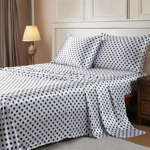 MR&HM Satin Sheets Full Size with Elastic Corner Straps, 4-Piece Silky Bedding Set, Deep Pocket 15 Inches, Good for Hair & Skin (Full, Polka Dot White