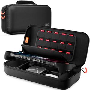 COOWPS Carrying Case for Nintendo Switch 2/Steam Deck, Compatible with P2/SUPCASE/Mumba/Dbrand Killswitch Grip Case, Portable Full Protection Travel Bag Holds Power Bank, Charge Adapter Accessories (Black)