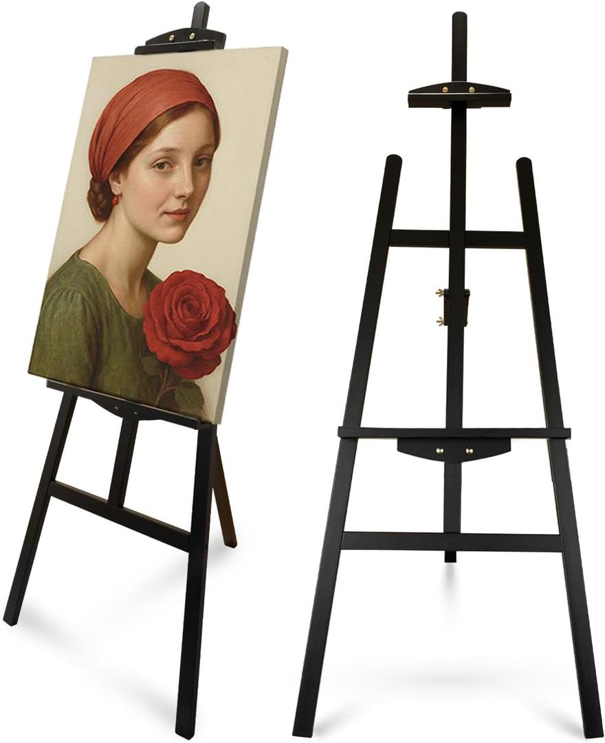 Foldable & Adjustable Wooden Painting Easel for Adults Hold up to 41" Canvas,Artist Easel Stand for Painting,Wooden Easels for Display Home Studio Outdoor Wedding,Art Easel Stand, Black, 33" X 22" X 59"