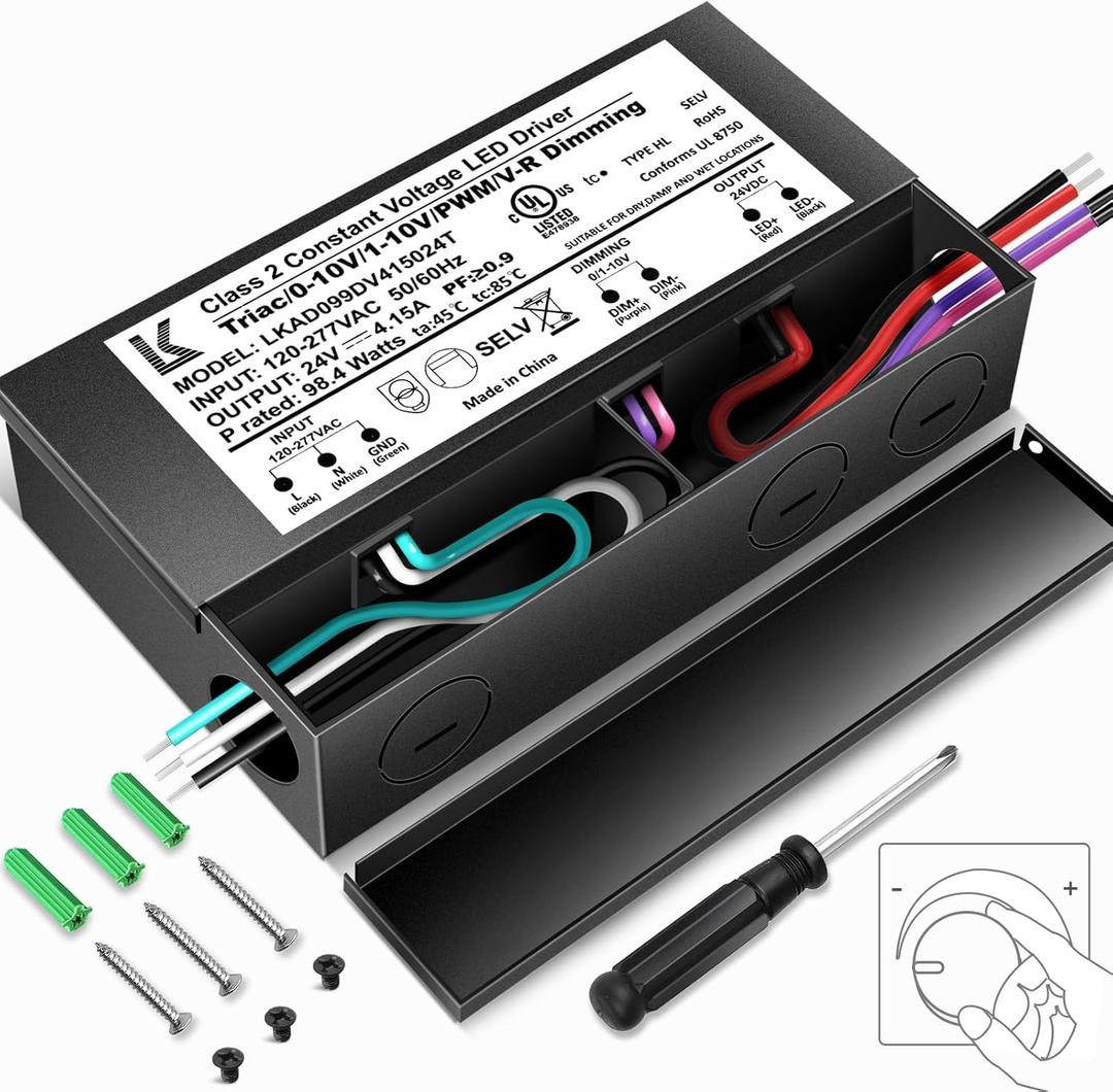 24V 100W Dimmable LED Driver, 5-in-1 Triac/ELV/MLV//0-10V/1-10V/PWM/V-R Dimming AC to DC Power Supply, IP67 Waterproof LED Transformer, UL Listed, Compatible with Lutron & Leviton Dimmer