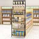 Nisorpa 4 Tier Supermarket Retail Display Racks, Free-Standing Metal Snack Candy Display Racks Shelf with Wheels Chips Rack Display Stand for Home Convenience Stores Kitchen, 19.6x56.2x10.6 Inches